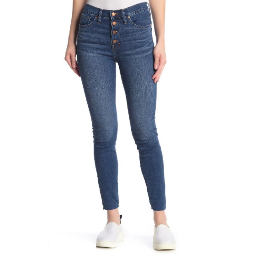 Madewell Mid Rise 9 Inch Button Front Skinny Jean
